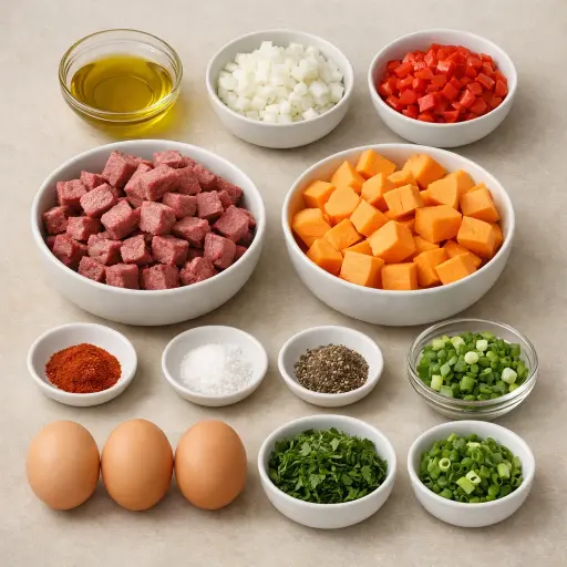 Ingredients for Sweet Potato Corned Beef Hash