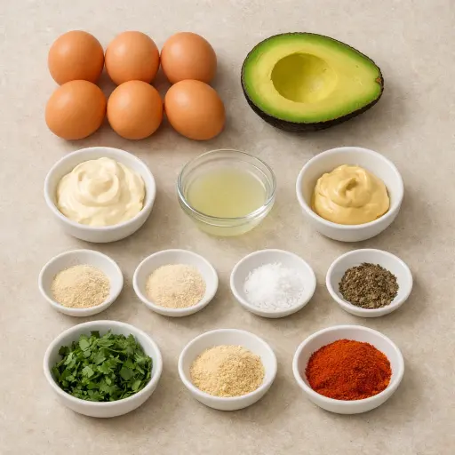 Ingredients for Tangy Avocado Deviled Eggs