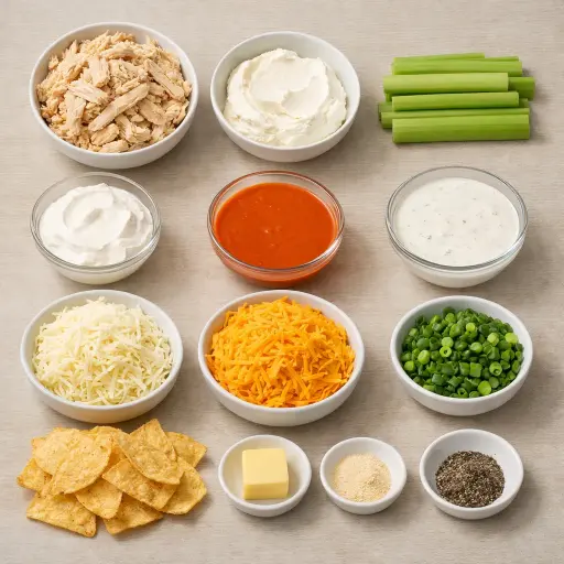 Ingredients for Tangy Buffalo Chicken Dip Deluxe