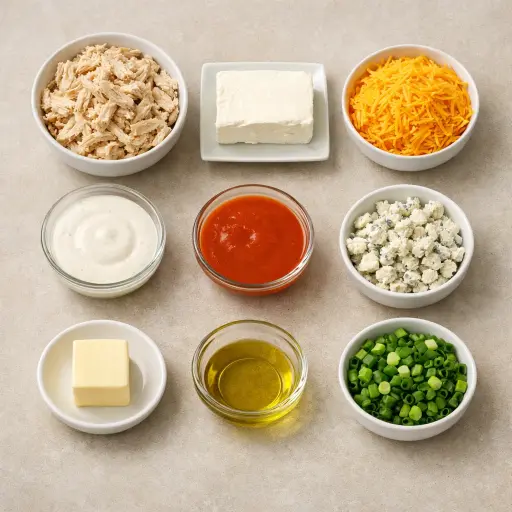 Ingredients for Tangy Buffalo Chicken Spread