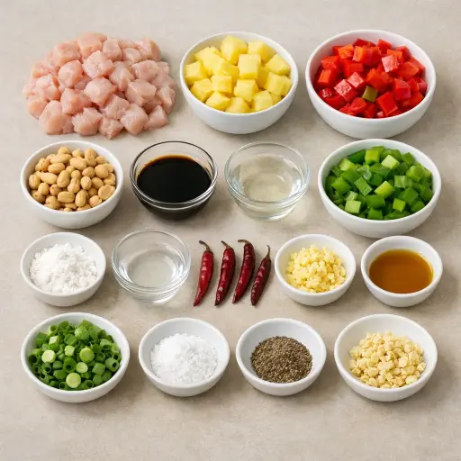 Ingredients for Tangy Kung Pao Chicken with Pineapple
