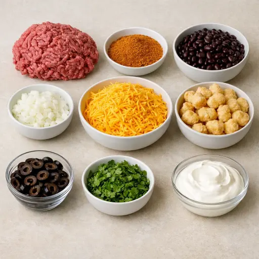 Ingredients for Tater Tot Fiesta Casserole