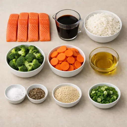 Ingredients for Teriyaki Salmon Bowl