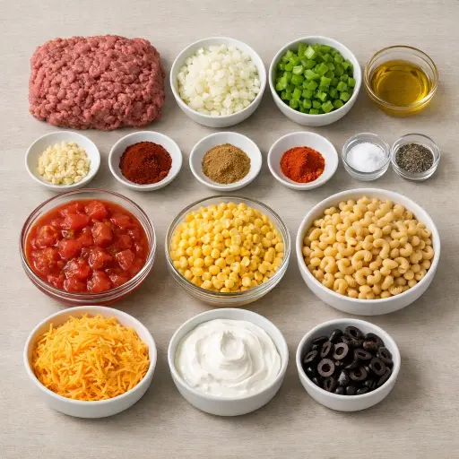 Ingredients for Tex-Mex Cheeseburger Casserole
