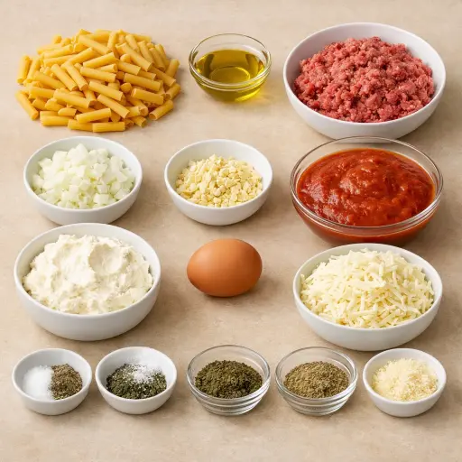 Ingredients for Timeless Baked Ziti