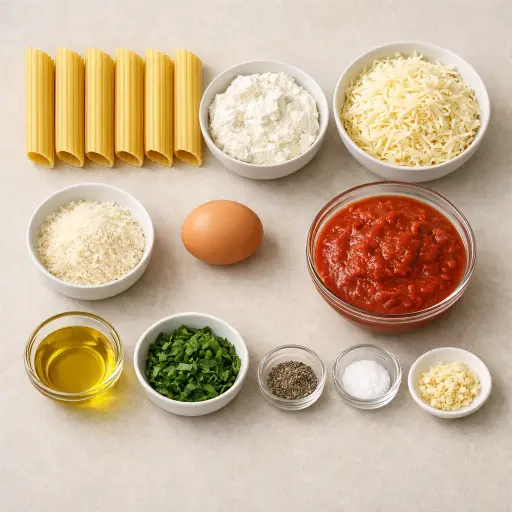 Ingredients for Timeless Cheese-Stuffed Manicotti