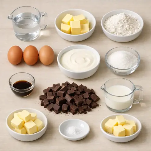 Ingredients for Timeless Chocolate Choux Cake