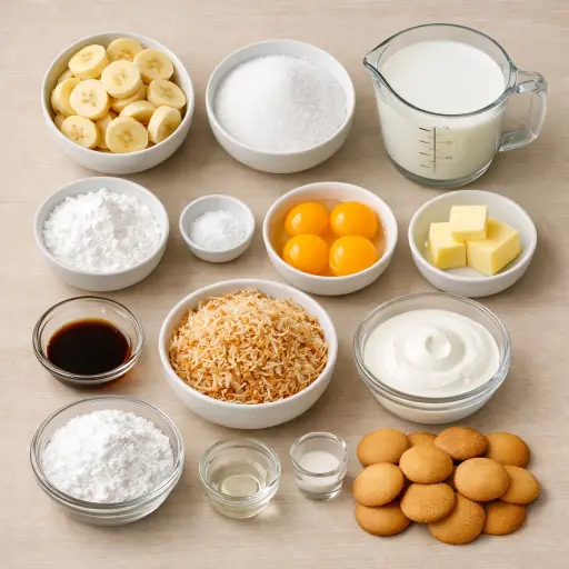 Ingredients for Toasted Coconut Banana Pudding Delight