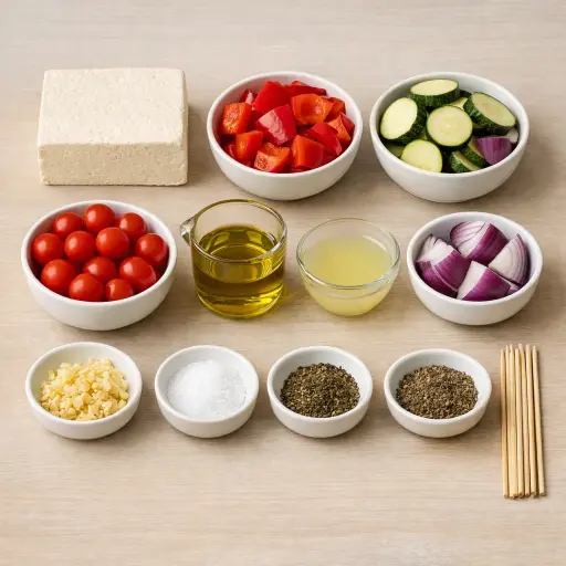 Ingredients for Tofu and Vegetable Skewers