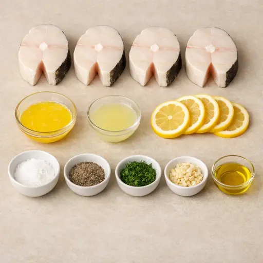 Ingredients for Traditional Baked Halibut Steaks