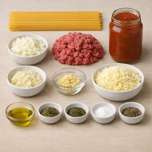 Ingredients for Traditional Baked Spaghetti