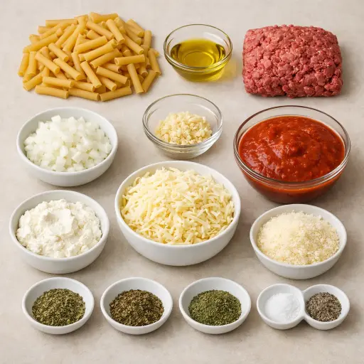 Ingredients for Traditional Baked Ziti
