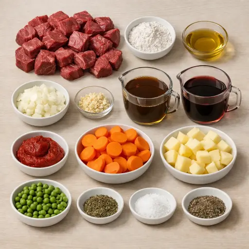 Ingredients for Traditional Beef and Vegetable Casserole