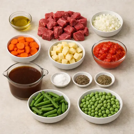 Ingredients for Traditional Beef and Vegetable Soup