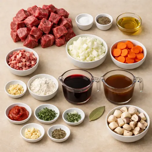 Ingredients for Traditional Beef Burgundy