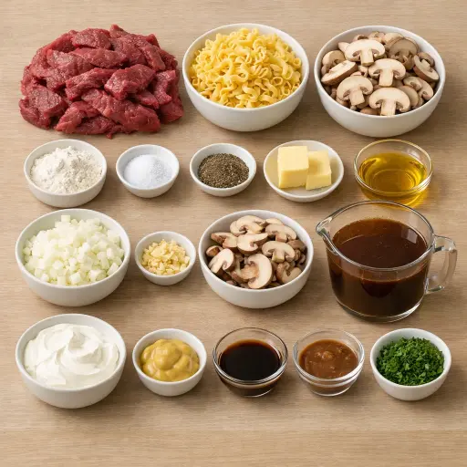 Ingredients for Traditional Beef Stroganoff