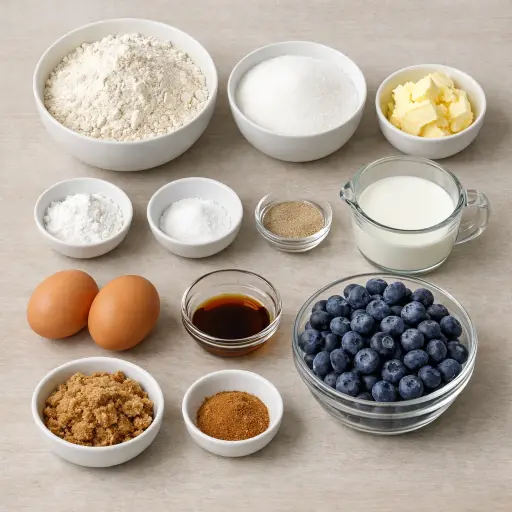 Ingredients for Traditional Blueberry Coffee Cake