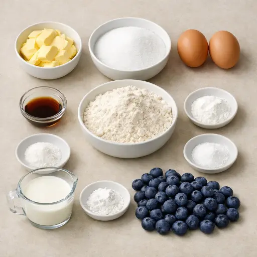 Ingredients for Traditional Blueberry Muffins