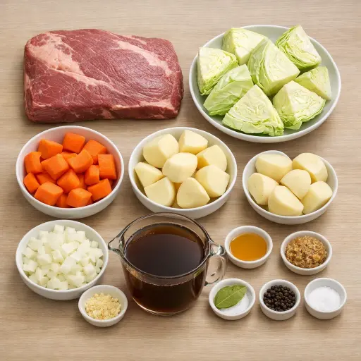 Ingredients for Traditional Braised Beef and Cabbage