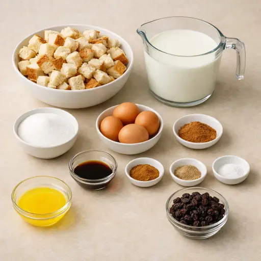 Ingredients for Traditional Bread Pudding