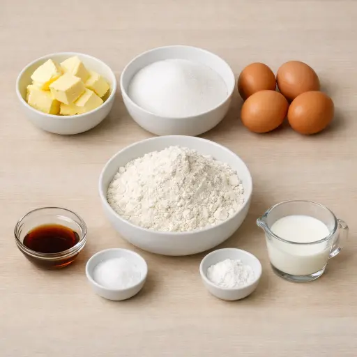 Ingredients for Traditional Butter Pound Cake
