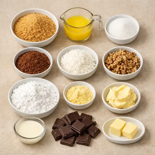 Ingredients for Traditional Canadian Nanaimo Bars