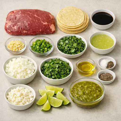 Ingredients for Traditional Carne Asada Tacos