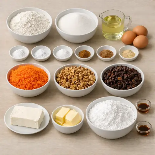 Ingredients for Traditional Carrot Cake