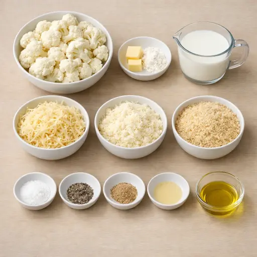 Ingredients for Traditional Cauliflower Gratin
