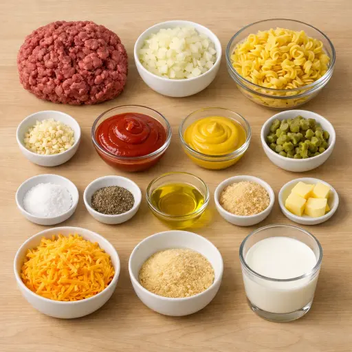 Ingredients for Traditional Cheeseburger Casserole