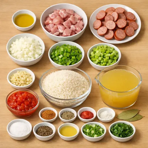 Ingredients for Traditional Chicken and Sausage Jambalaya