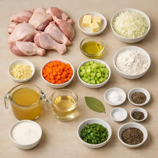 Ingredients for Traditional Chicken Fricassee