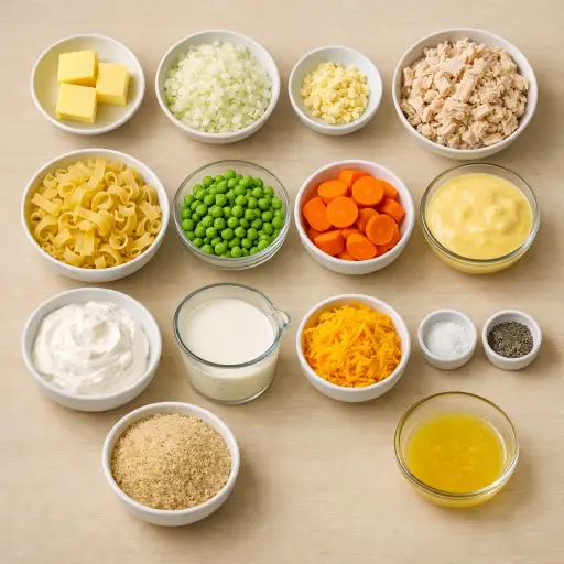 Ingredients for Traditional Chicken Noodle Casserole