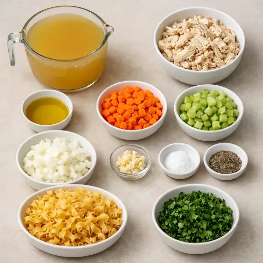 Ingredients for Traditional Comfort Noodle Soup