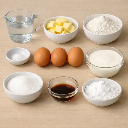 Ingredients for Traditional Cream Puffs