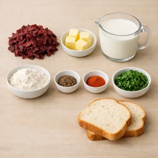 Ingredients for Traditional Creamed Dried Beef