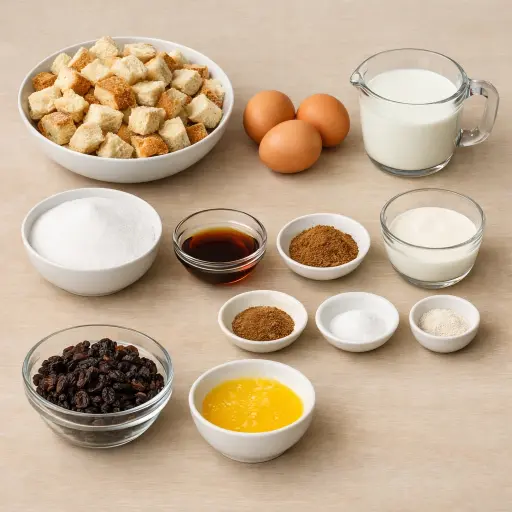 Ingredients for Traditional Custard Bread Pudding