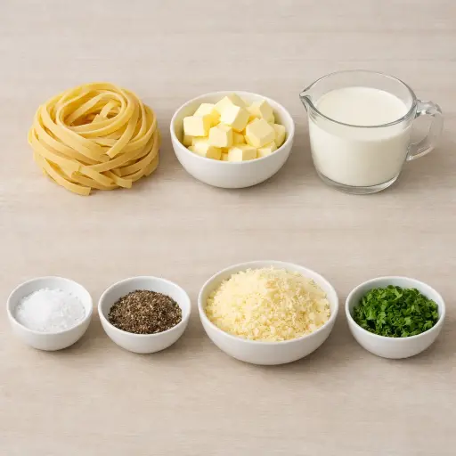 Ingredients for Traditional Fettuccine with Cream Sauce