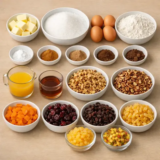 Ingredients for Traditional Fruitcake