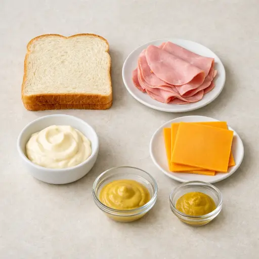Ingredients for Traditional Ham and Cheese Sandwich