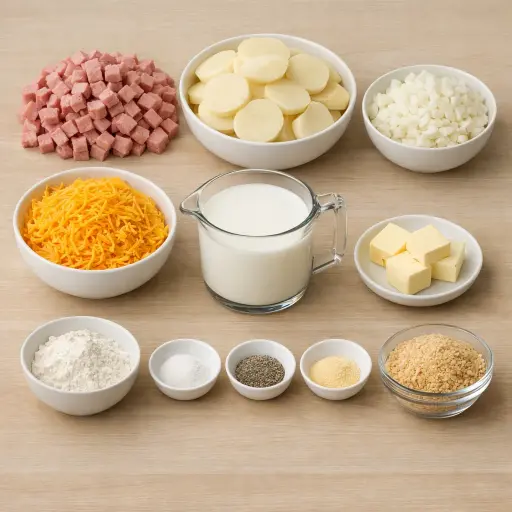 Ingredients for Traditional Ham and Potato Casserole
