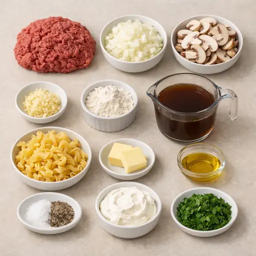 Ingredients for Traditional Hamburger Stroganoff