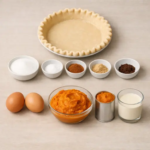Ingredients for Traditional Harvest Pumpkin Pie