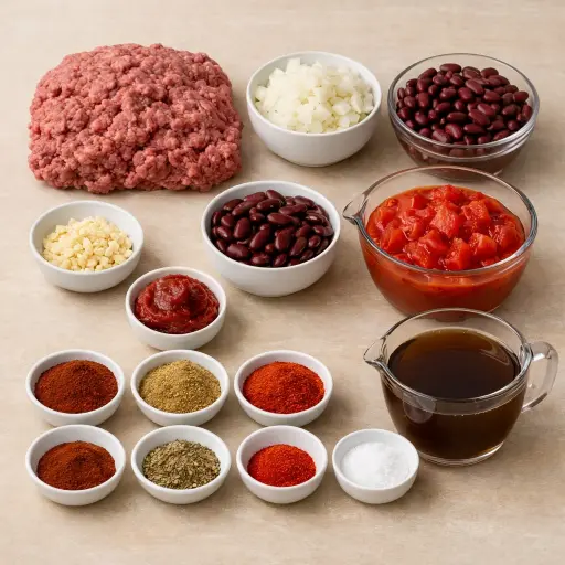 Ingredients for Traditional Hearty Slow Cooker Chili