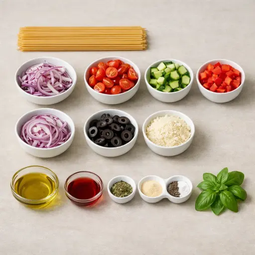 Ingredients for Traditional Italian Spaghetti Pasta Salad