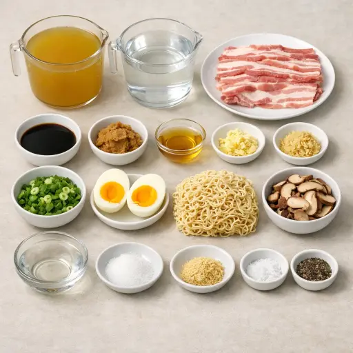 Ingredients for Traditional Japanese Ramen Noodle Soup