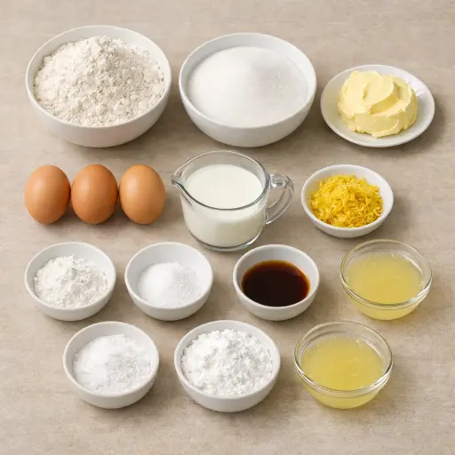 Ingredients for Traditional Lemon Bundt Cake