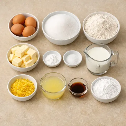 Ingredients for Traditional Lemon Cake