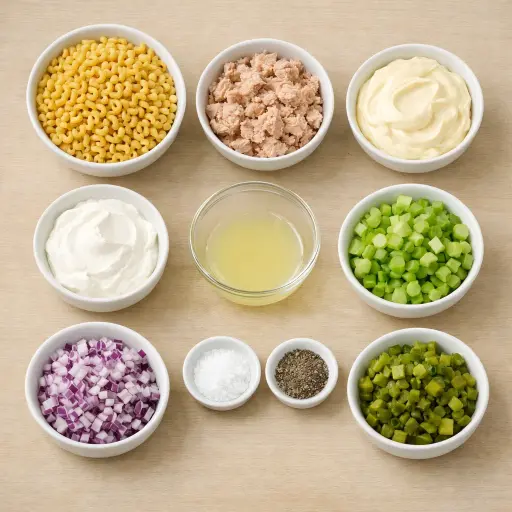 Ingredients for Traditional Macaroni Tuna Salad