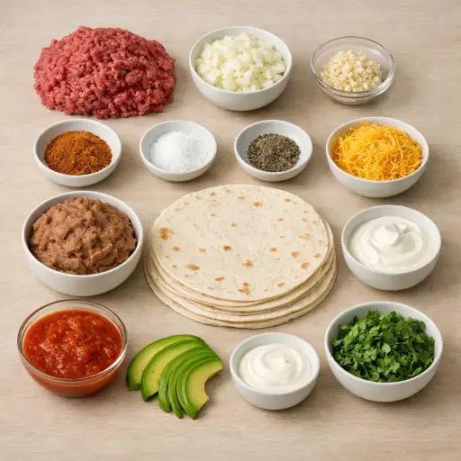 Ingredients for Traditional Mexican Burritos